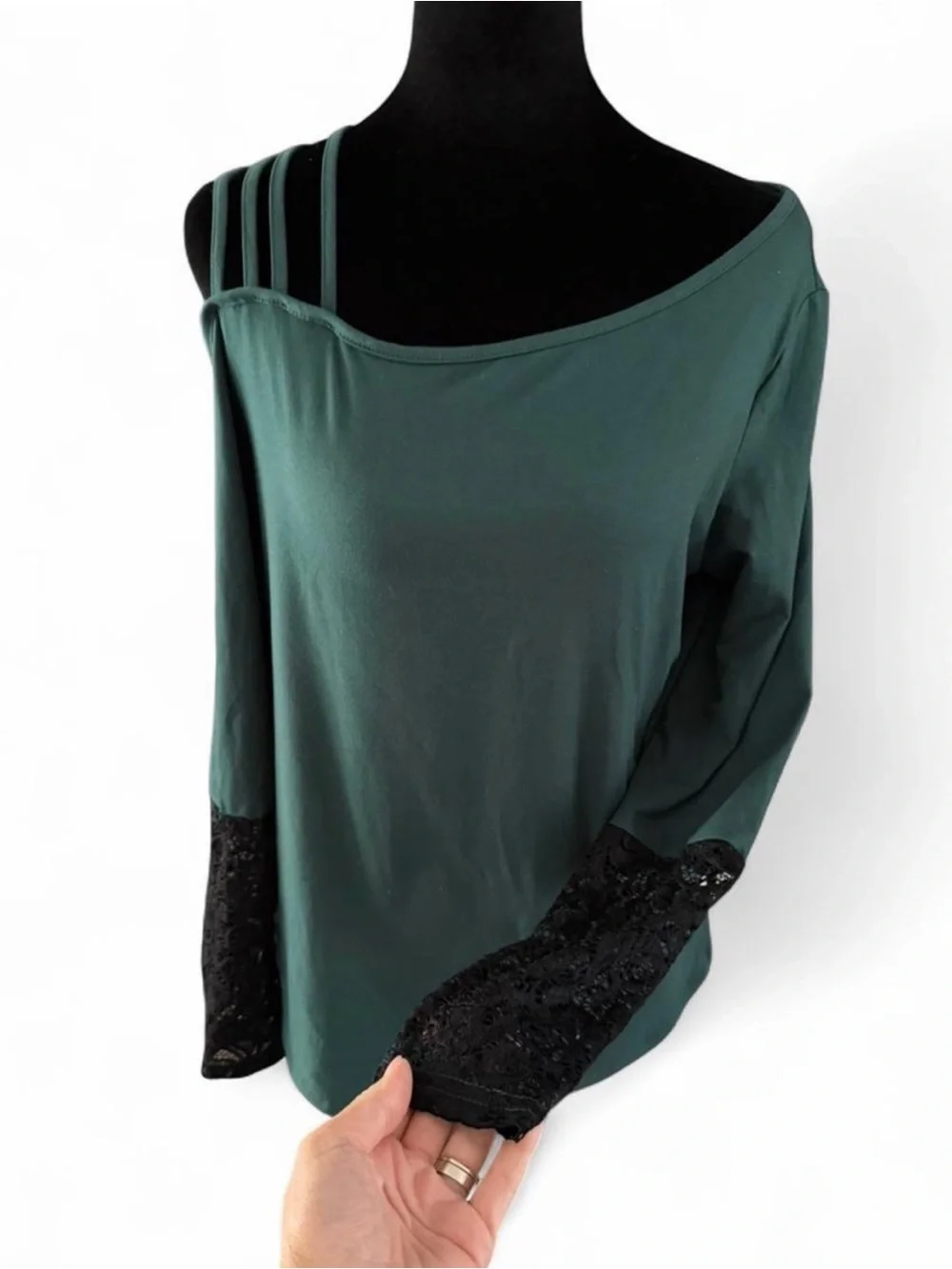 SHEIN Emerald Green Off Shoulder Lace Sleeve Top Size Small